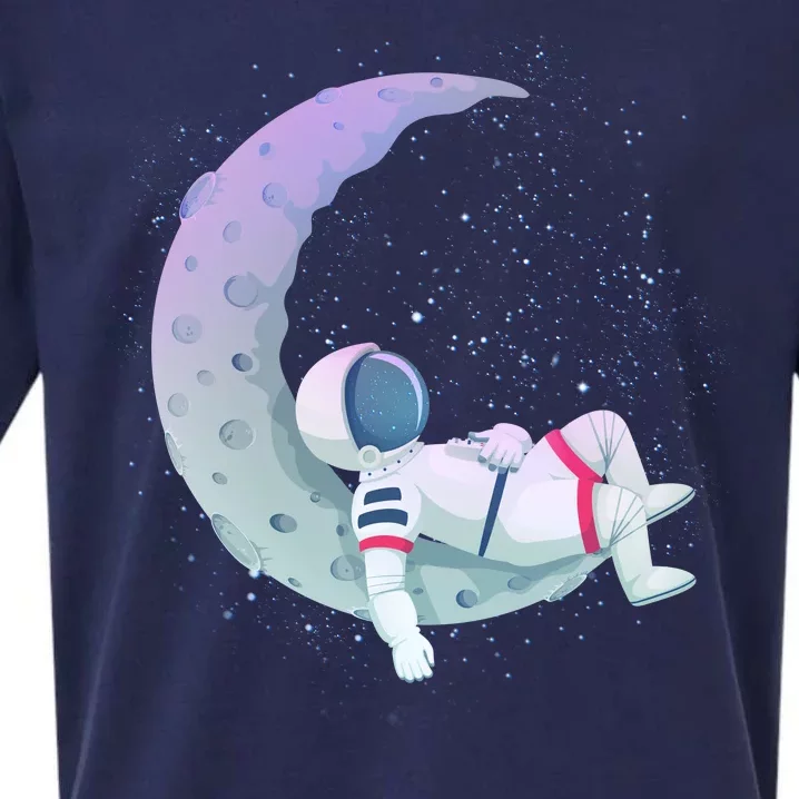 Relaxing Astronaut On The Moon Sueded Cloud Jersey T-Shirt