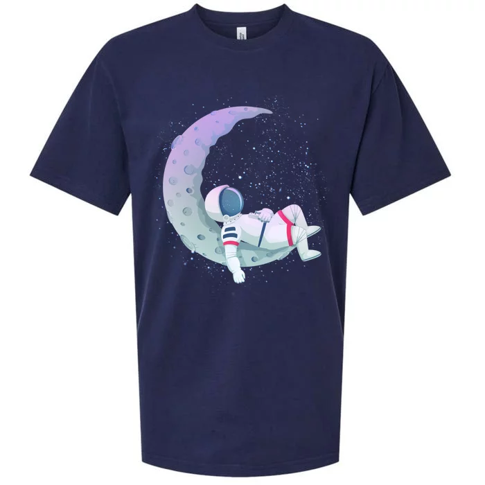 Relaxing Astronaut On The Moon Sueded Cloud Jersey T-Shirt