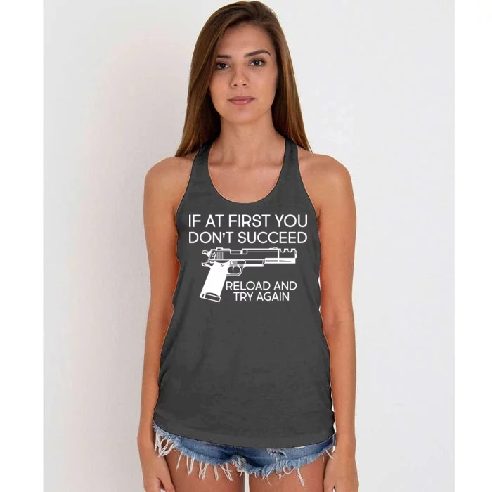 Reload and Try Again Funny Gun Women's Knotted Racerback Tank