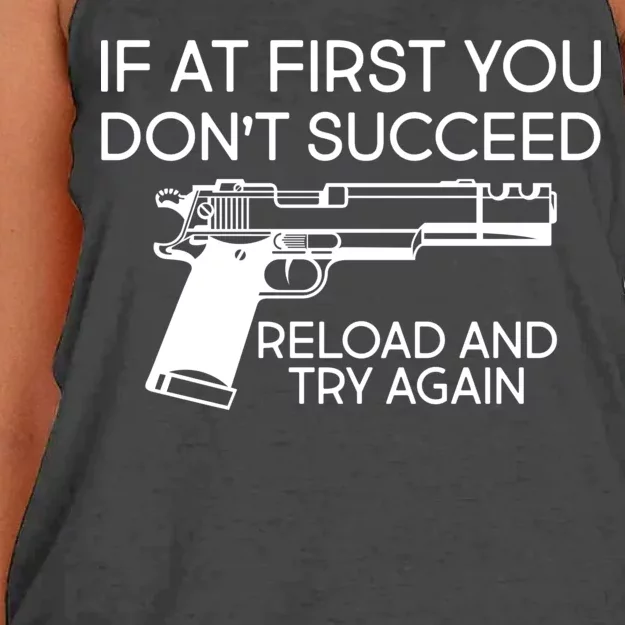 Reload and Try Again Funny Gun Women's Knotted Racerback Tank