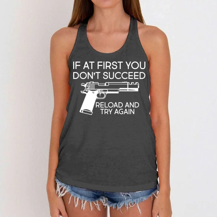 Reload and Try Again Funny Gun Women's Knotted Racerback Tank