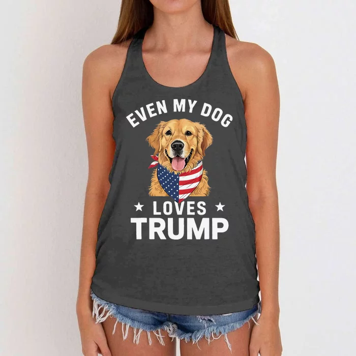 Retriever Even My Dog Loves Trump Usa Flag Bandana Women's Knotted Racerback Tank