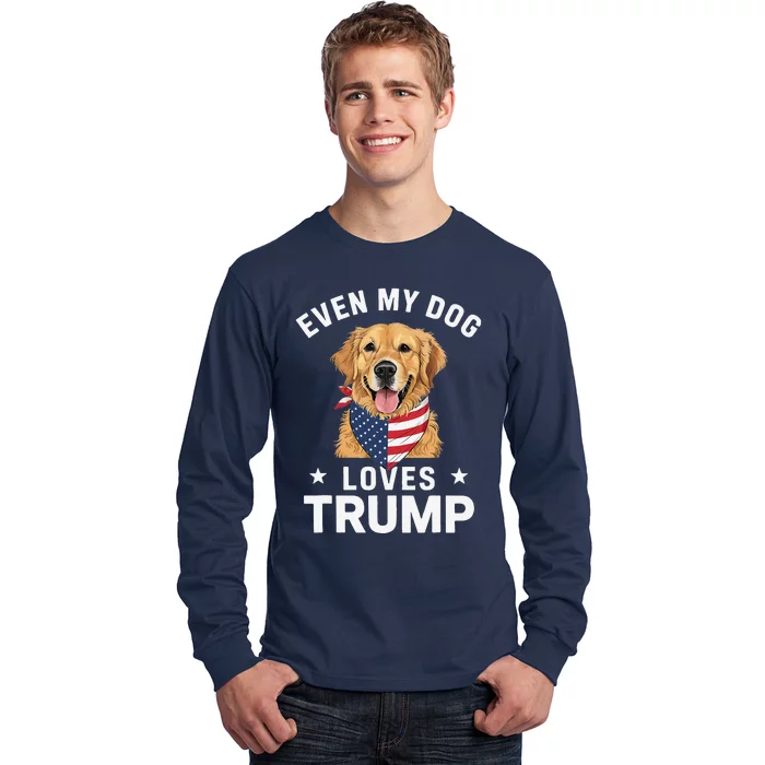 Retriever Even My Dog Loves Trump Usa Flag Bandana Long Sleeve Shirt