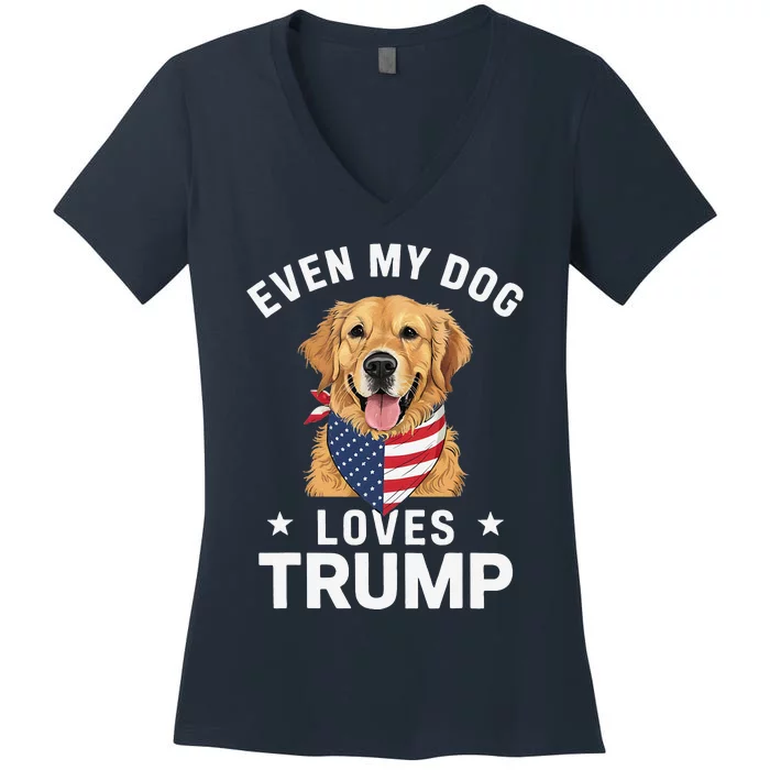 Retriever Even My Dog Loves Trump Usa Flag Bandana Women's V-Neck T-Shirt