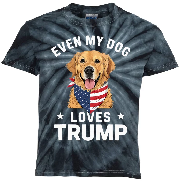 Retriever Even My Dog Loves Trump Usa Flag Bandana Kids Tie-Dye T-Shirt