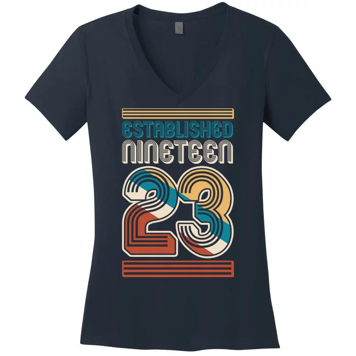 Retro Established Nineteen 23 1923 100th Birthday Women's V-Neck T-Shirt