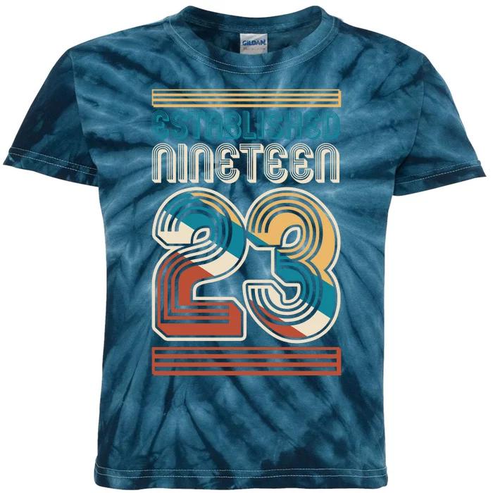 Retro Established Nineteen 23 1923 100th Birthday Kids Tie-Dye T-Shirt