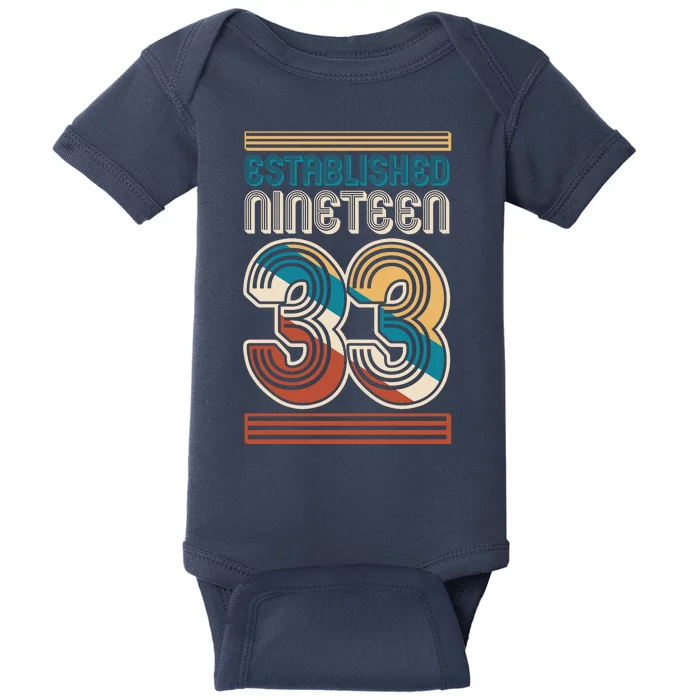 Retro Established Nineteen 33 1933 90th Birthday Baby Bodysuit