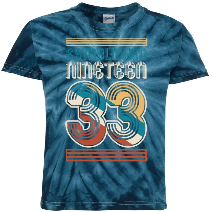 Retro Established Nineteen 33 1933 90th Birthday Kids Tie-Dye T-Shirt