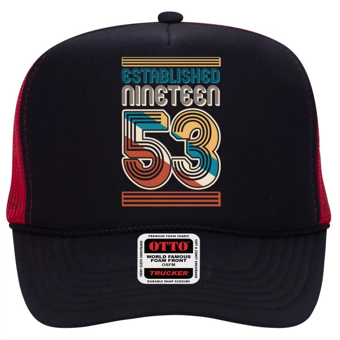 Retro Established Nineteen 53 1953 70th Birthday High Crown Mesh Trucker Hat