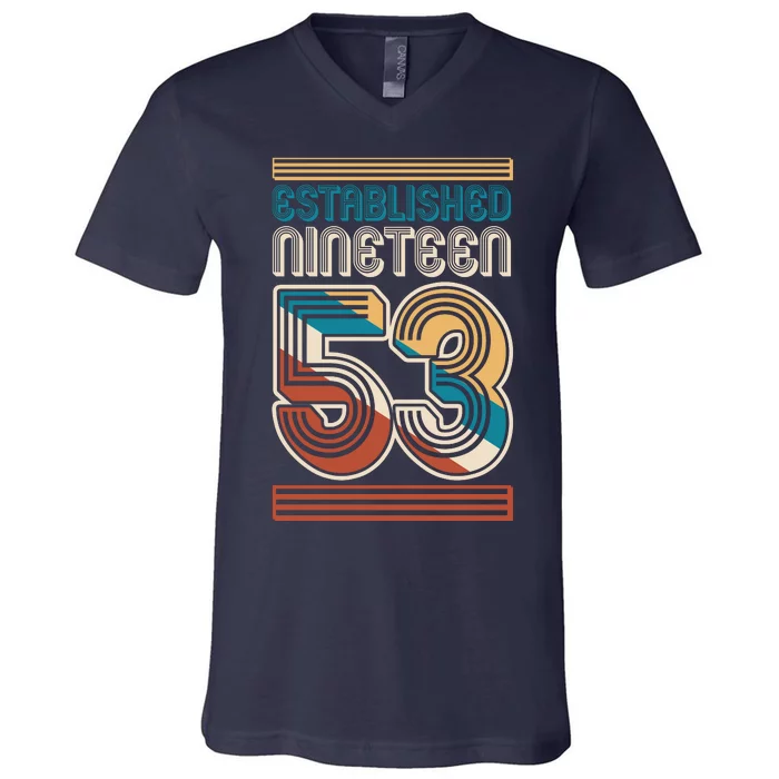 Retro Established Nineteen 53 1953 70th Birthday V-Neck T-Shirt