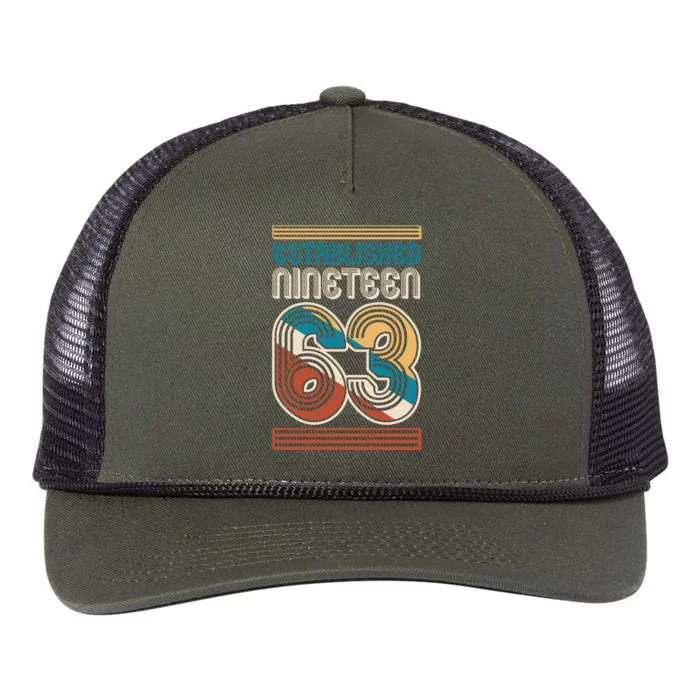 Retro Established Nineteen 63 1963 60th Birthday Retro Rope Trucker Hat Cap