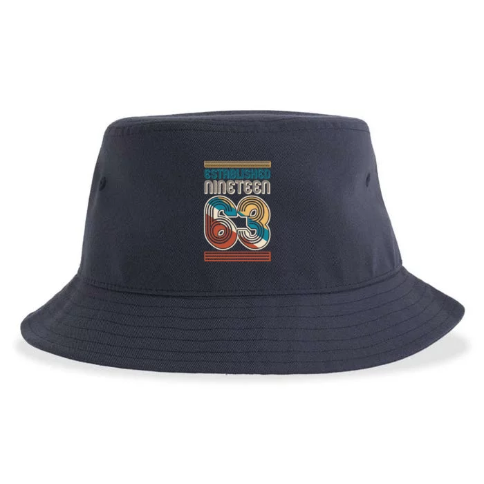 Retro Established Nineteen 63 1963 60th Birthday Sustainable Bucket Hat