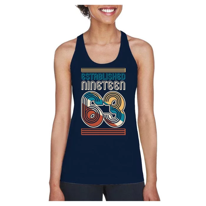 Retro Established Nineteen 63 1963 60th Birthday Women's Racerback Tank