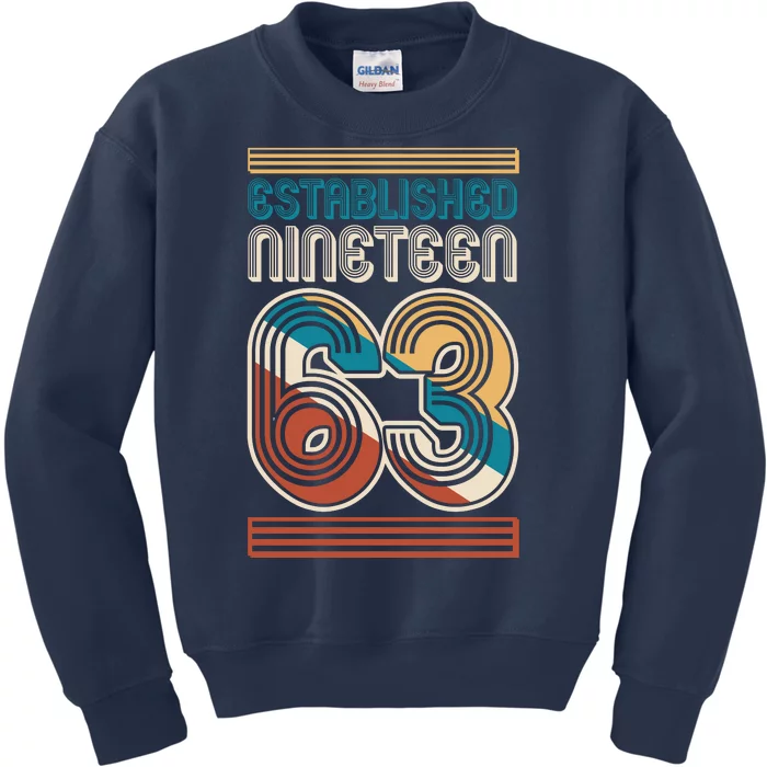 Retro Established Nineteen 63 1963 60th Birthday Kids Sweatshirt