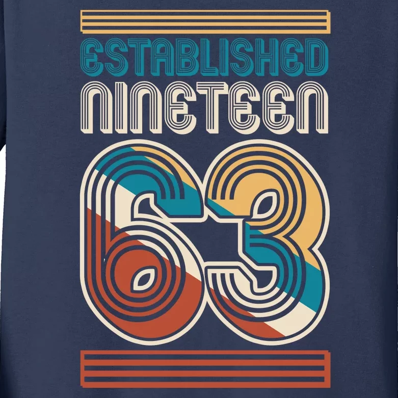 Retro Established Nineteen 63 1963 60th Birthday Kids Long Sleeve Shirt