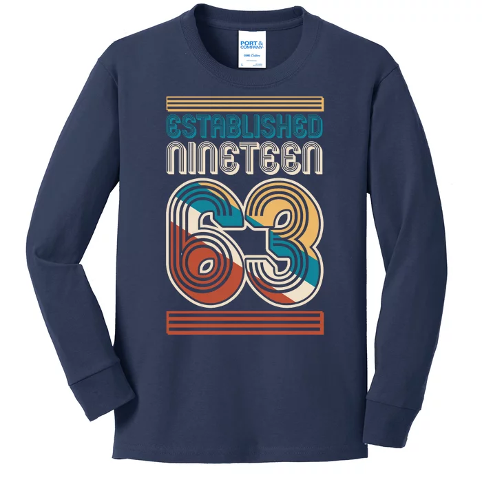 Retro Established Nineteen 63 1963 60th Birthday Kids Long Sleeve Shirt