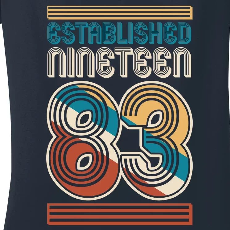 Retro Established Nineteen 83 1983 40th Birthday Women's V-Neck T-Shirt