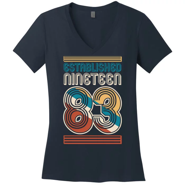 Retro Established Nineteen 83 1983 40th Birthday Women's V-Neck T-Shirt