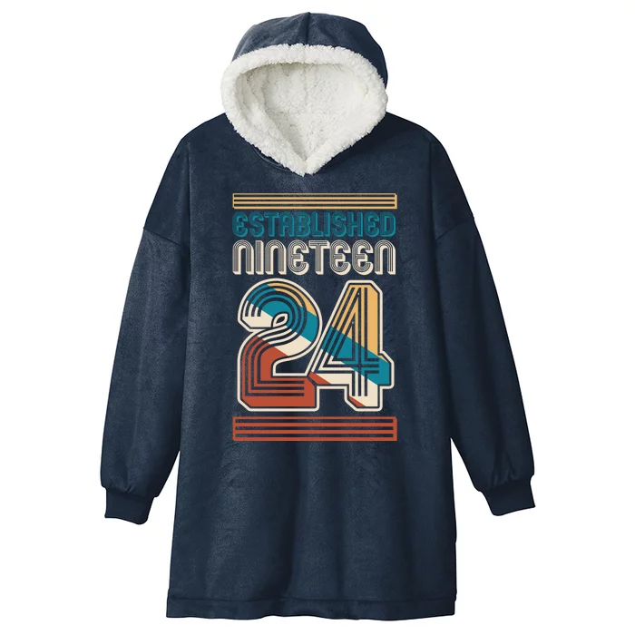 Retro Established Nineteen 24 1924 100th Birthday Hooded Wearable Blanket