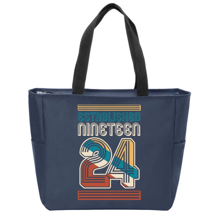 Retro Established Nineteen 24 1924 100th Birthday Zip Tote Bag