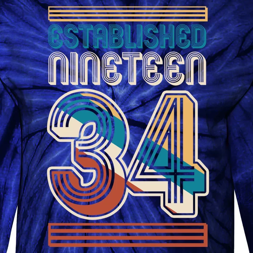 Retro Established Nineteen 34 1934 90th Birthday Tie-Dye Long Sleeve Shirt