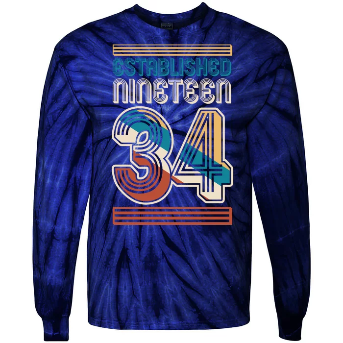 Retro Established Nineteen 34 1934 90th Birthday Tie-Dye Long Sleeve Shirt