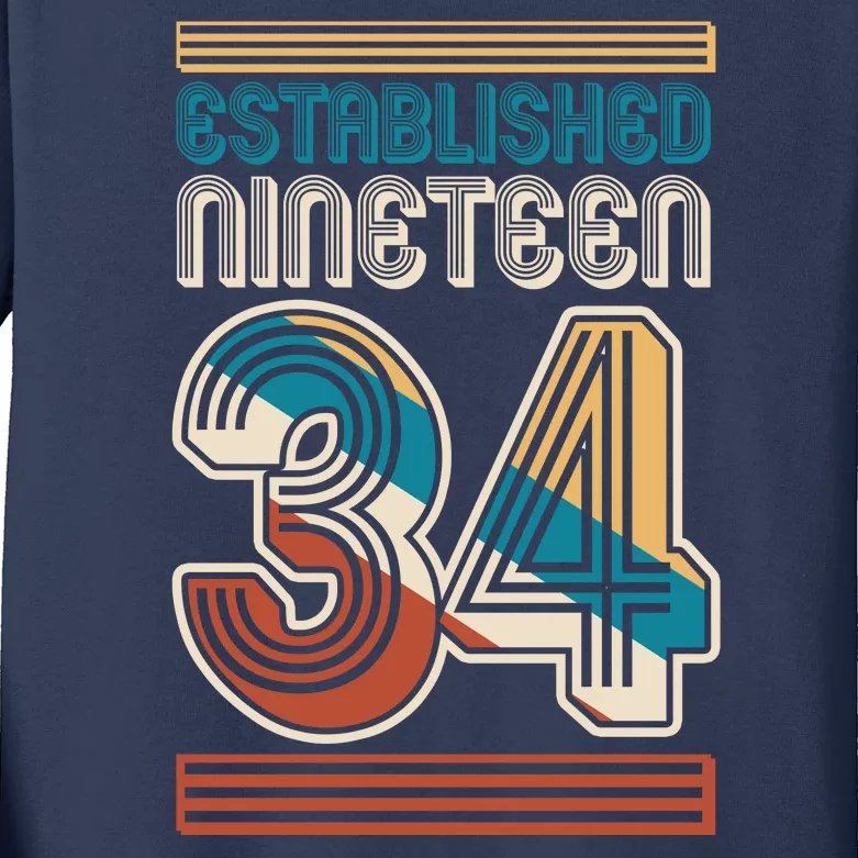 Retro Established Nineteen 34 1934 90th Birthday Kids Long Sleeve Shirt