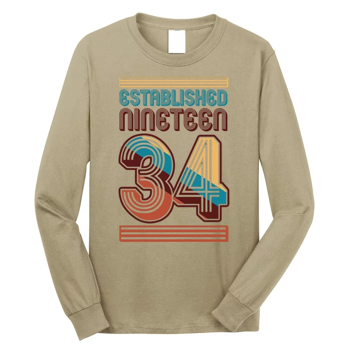 Retro Established Nineteen 34 1934 90th Birthday Long Sleeve Shirt