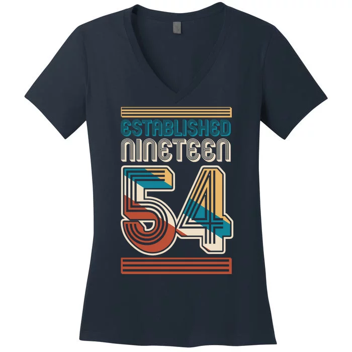 Retro Established Nineteen 54 1954 70th Birthday Women's V-Neck T-Shirt