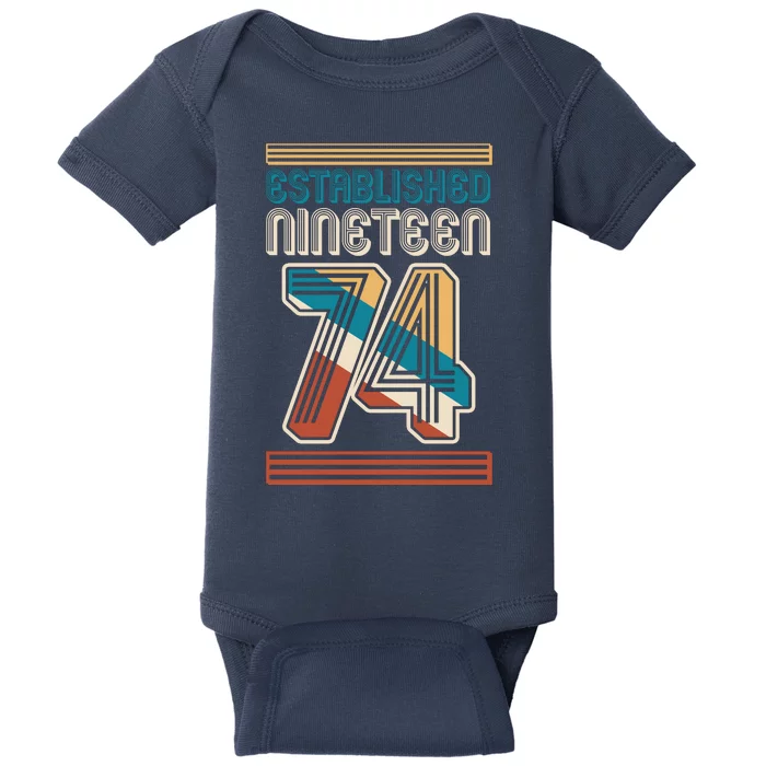 Retro Established Nineteen 74 1974 50th Birthday Baby Bodysuit