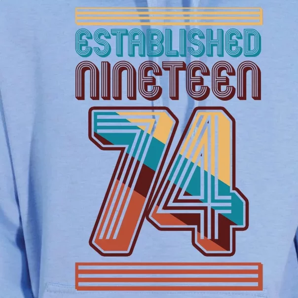 Retro Established Nineteen 74 1974 50th Birthday Unisex Surf Hoodie