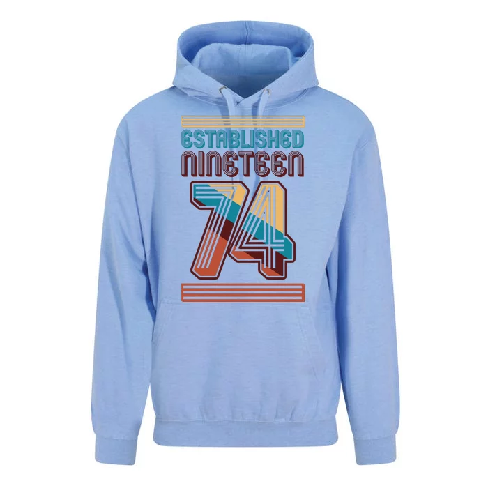 Retro Established Nineteen 74 1974 50th Birthday Unisex Surf Hoodie