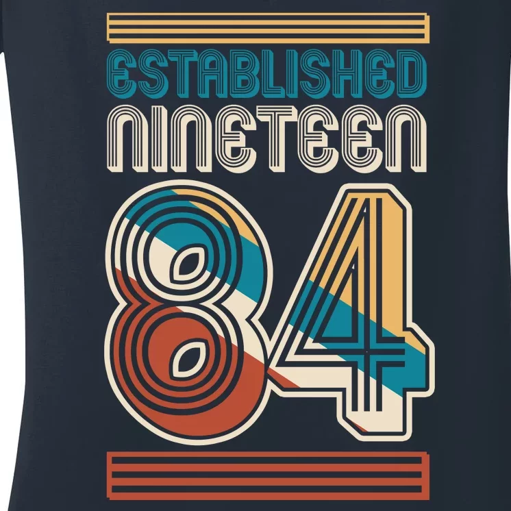 Retro Established Nineteen 84 1984 40th Birthday Women's V-Neck T-Shirt