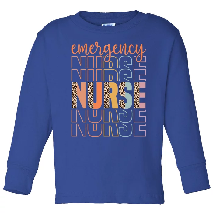 Retro Emergency Nurse Leopard Design Funny Nursing Vintage Gift Toddler Long Sleeve Shirt