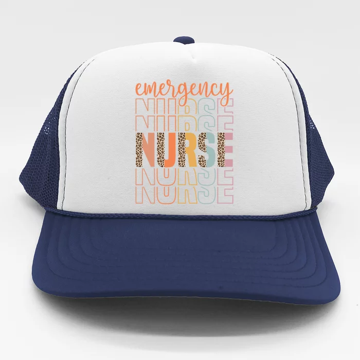 Retro Emergency Nurse Leopard Design Funny Nursing Vintage Gift Trucker Hat