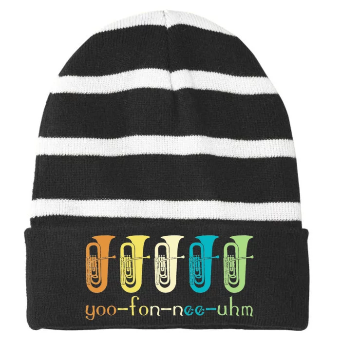 Retro Euphonium Player Euphoniumist Brass Horn Marching Band Striped Beanie with Solid Band