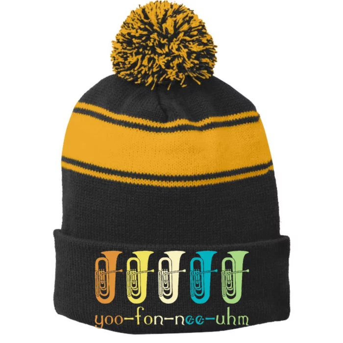 Retro Euphonium Player Euphoniumist Brass Horn Marching Band Stripe Pom Pom Beanie