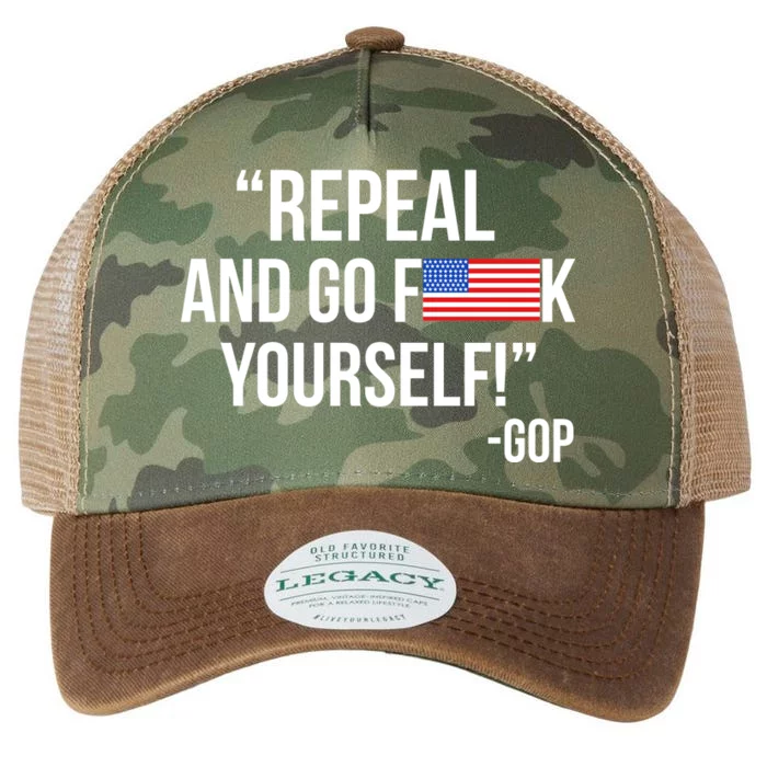 Repeal and Go F Yourself - GOP USA FLAG Legacy Tie Dye Trucker Hat