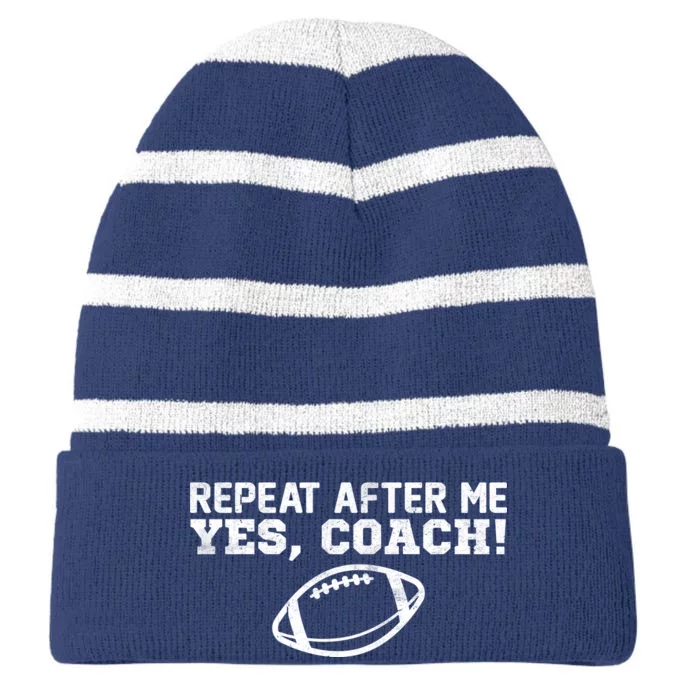 Repeat After Me Yes, Coach! Sports Striped Beanie with Solid Band