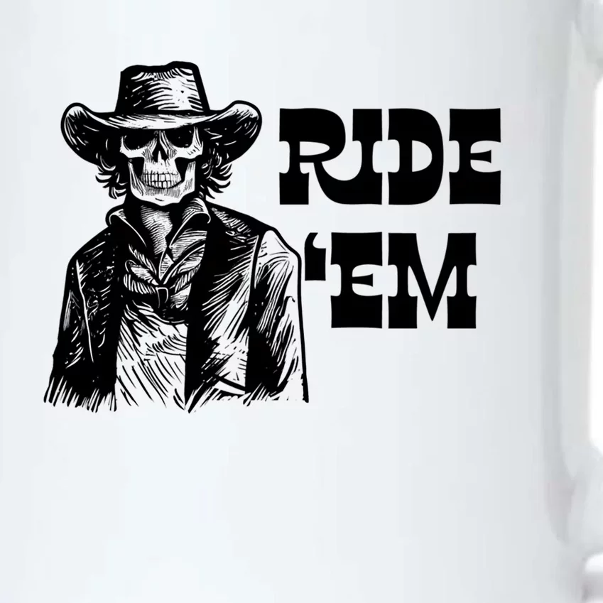 Ride 'Em Skull Skeleton Cow Rodeo Western Horse Lover Gift Black Color Changing Mug