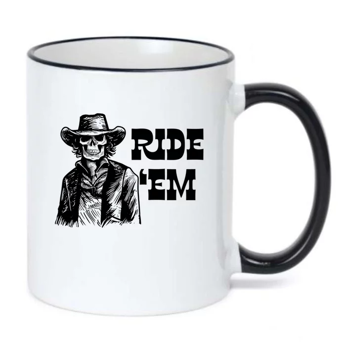 Ride 'Em Skull Skeleton Cow Rodeo Western Horse Lover Gift Black Color Changing Mug