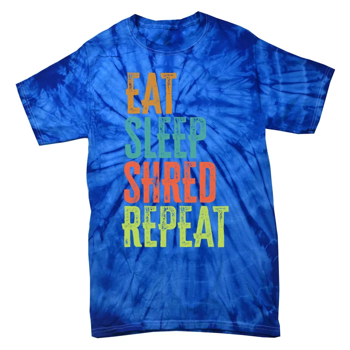 Retro Eat Sleep Shred Repeat Snowboarding Surfing Gym Music Gift Tie-Dye T-Shirt