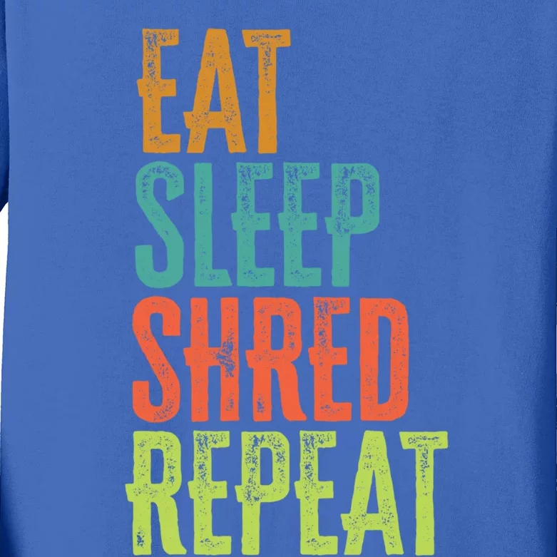 Retro Eat Sleep Shred Repeat Snowboarding Surfing Gym Music Gift Kids Long Sleeve Shirt