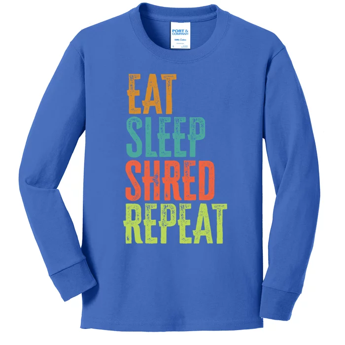 Retro Eat Sleep Shred Repeat Snowboarding Surfing Gym Music Gift Kids Long Sleeve Shirt