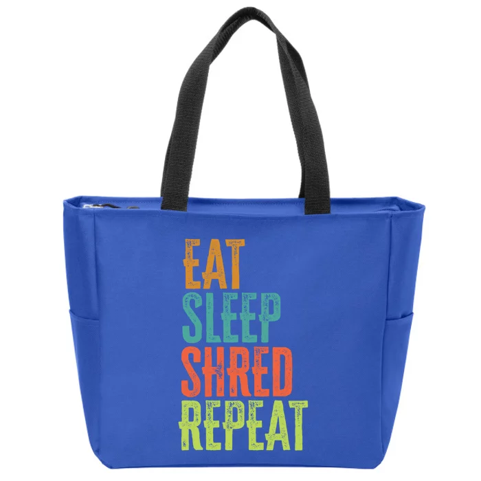 Retro Eat Sleep Shred Repeat Snowboarding Surfing Gym Music Gift Zip Tote Bag