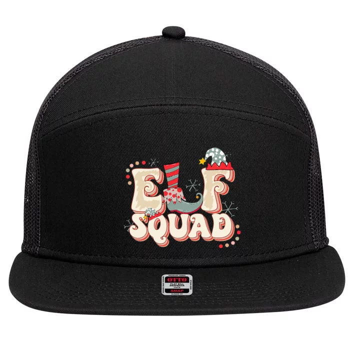 Retro Elf Squad Christmas Matching Family Funny Christmas 7 Panel Mesh Trucker Snapback Hat