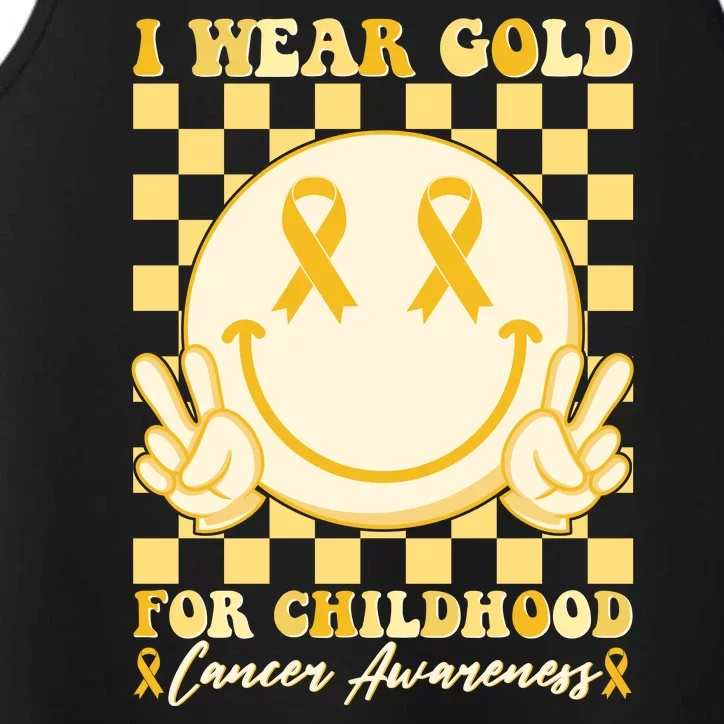 Retro Emoji Smiley I Wear Gold For Childhood Cancer Awareness Performance Tank