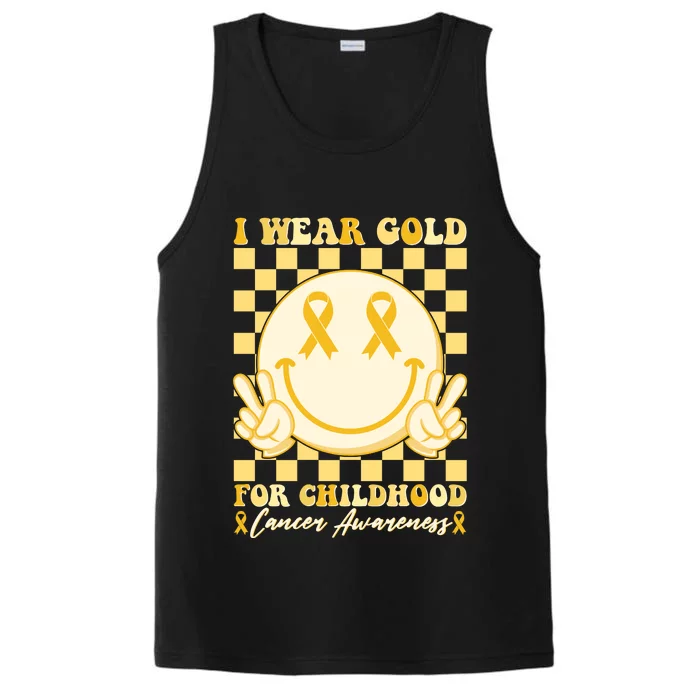 Retro Emoji Smiley I Wear Gold For Childhood Cancer Awareness Performance Tank