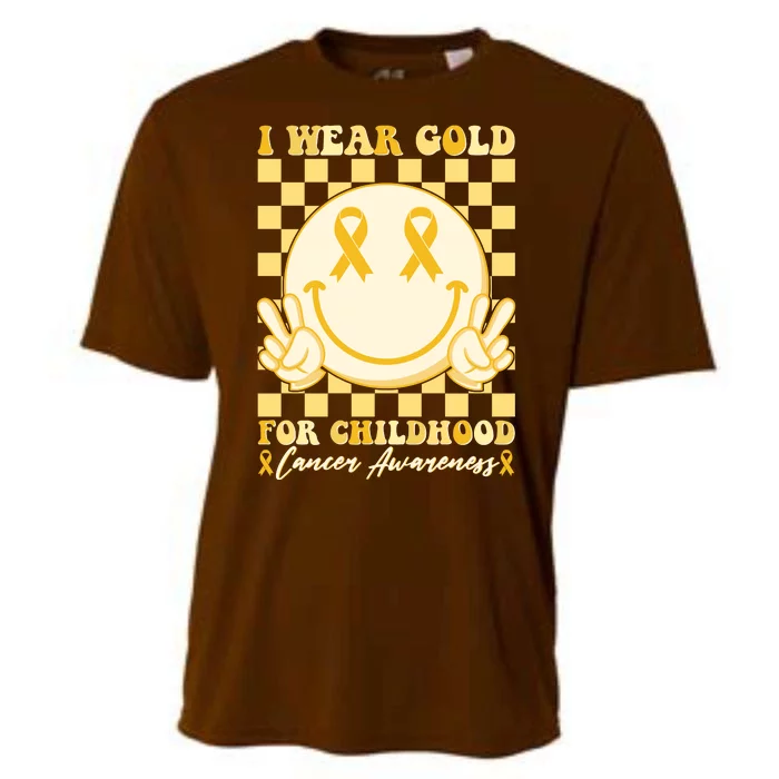 Retro Emoji Smiley I Wear Gold For Childhood Cancer Awareness Cooling Performance Crew T-Shirt